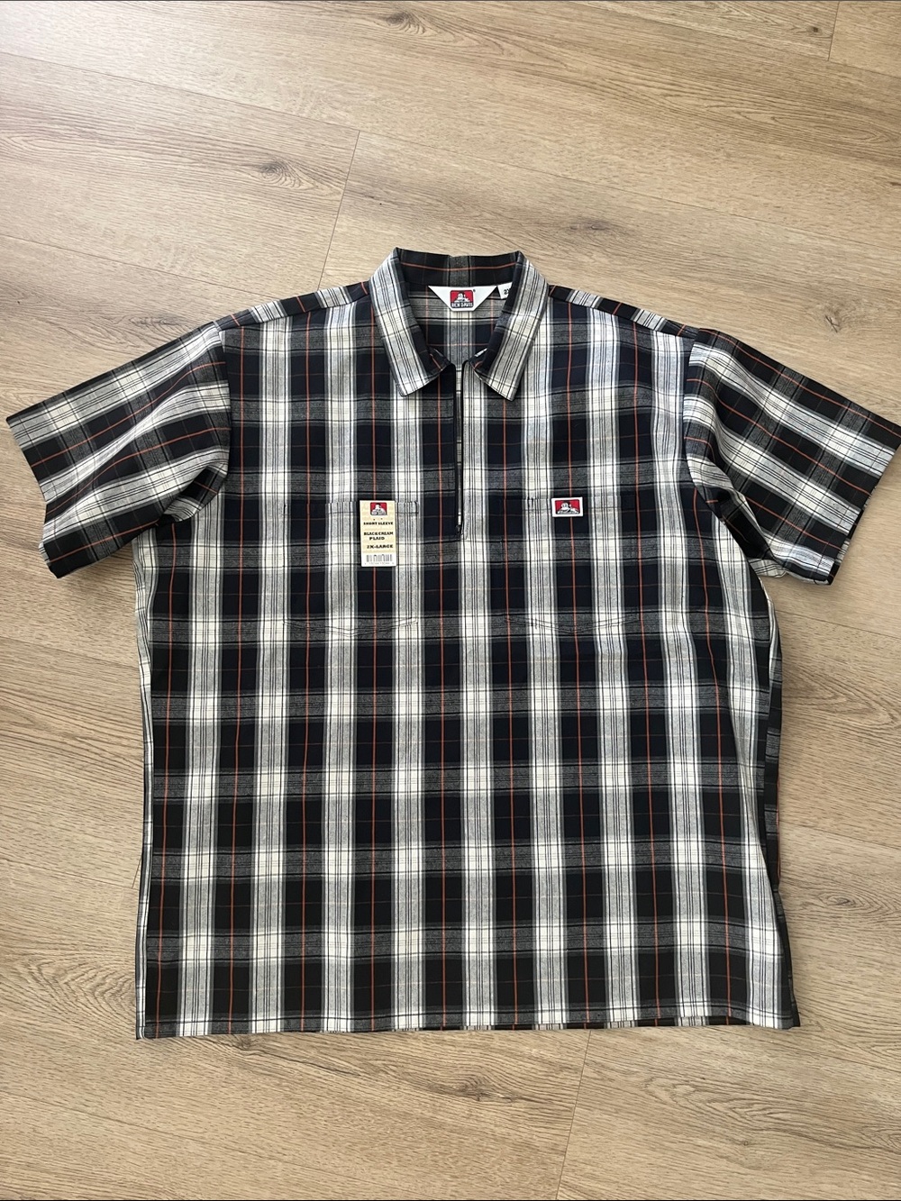 Ben Davis Black, White & Brown Plaid Short-Sleeve Shirt